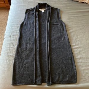 Long 100% cashmere open front sweater vest sleeveless cardigan